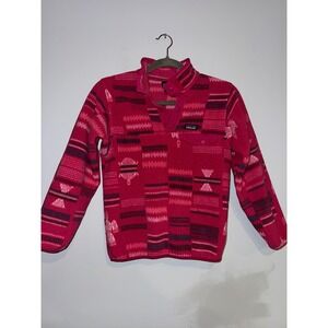 Patagonia Kids Synchilla Fleece Pullover Retro Geometric Print Pink Size L